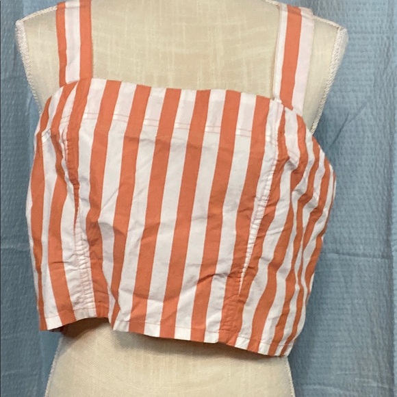 NWT Kenzie size large Striped Coral and White Women's crop Top - Picture 2 of 7
